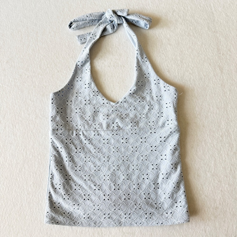 Aeropostale Eyelet Halter Top Women Size S Light Baby Blue Tie Neck